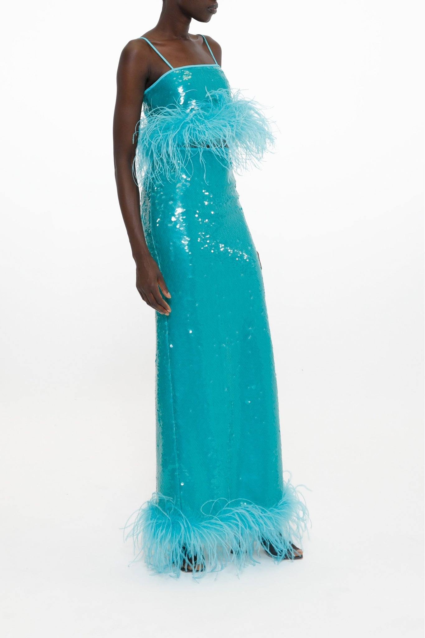 Jupe midi transparente à sequins - Blue Zircon