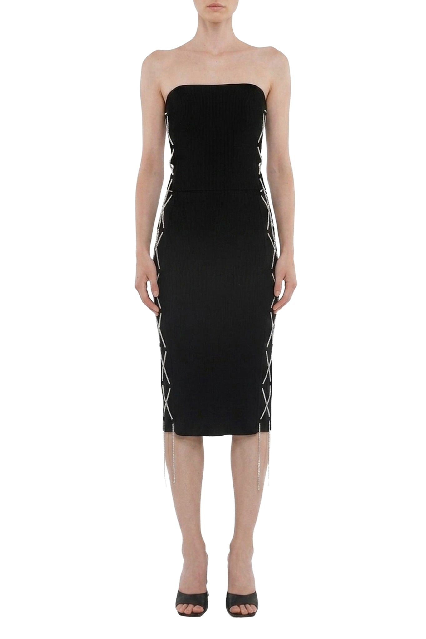 Jupe midi à lacets scintillants - Black