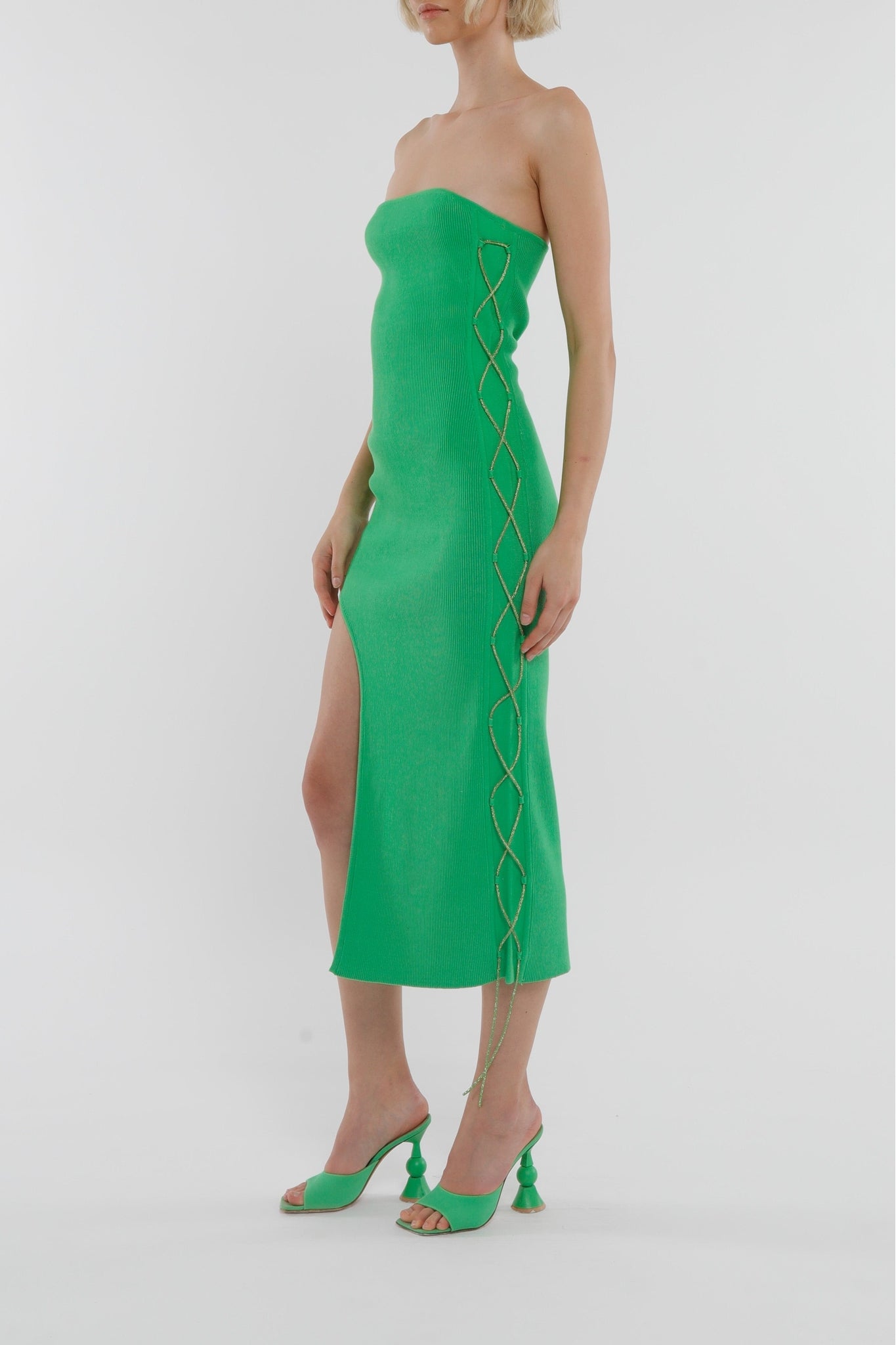 Robe midi fendue à détails scintillant - Shoking Green