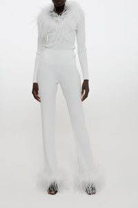 Pantalon côtelé à plumes - White