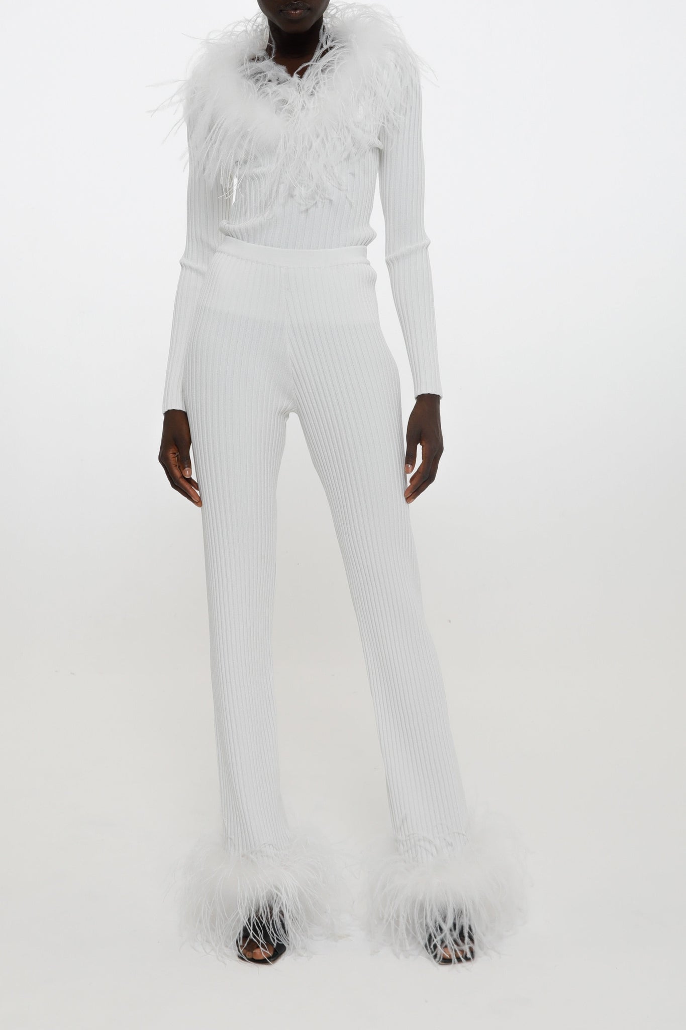 Pantalon côtelé à plumes - White