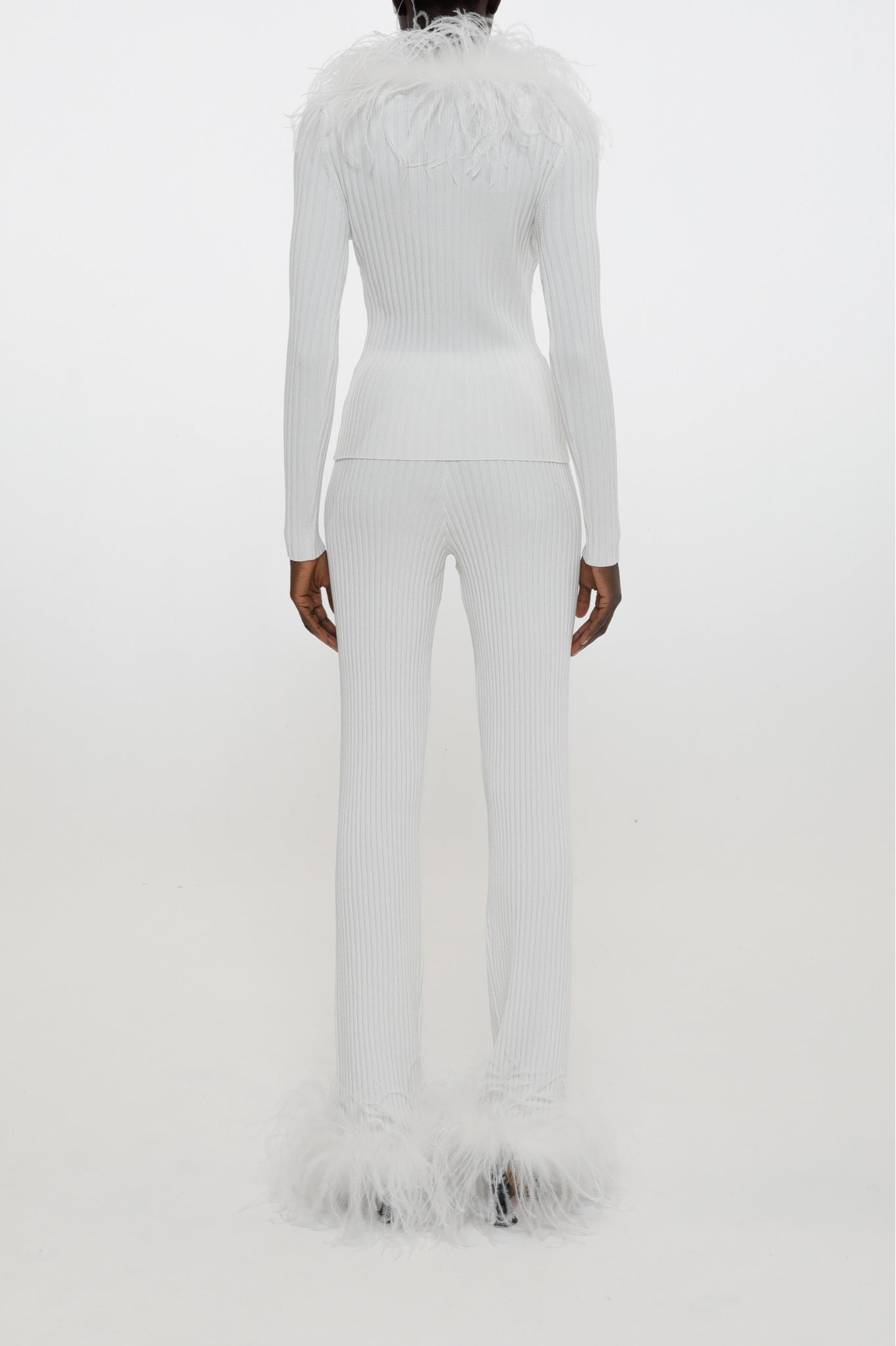Pantalon côtelé à plumes - White