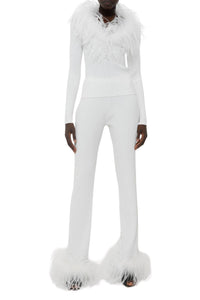 Pantalon côtelé à plumes - White