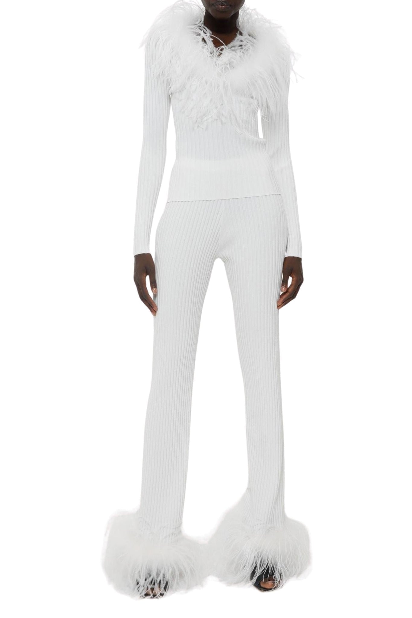 Pantalon côtelé à plumes - White