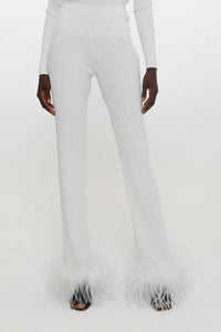 Pantalon côtelé à plumes - White