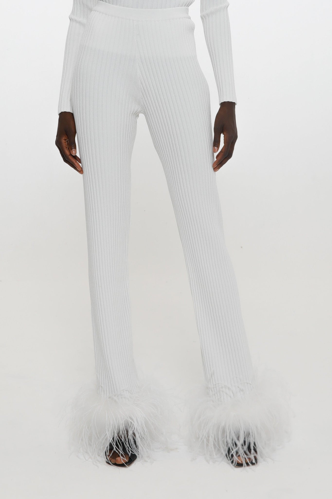 Pantalon côtelé à plumes - White