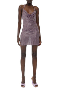 Robe courte drapée ornée de strass - Purple