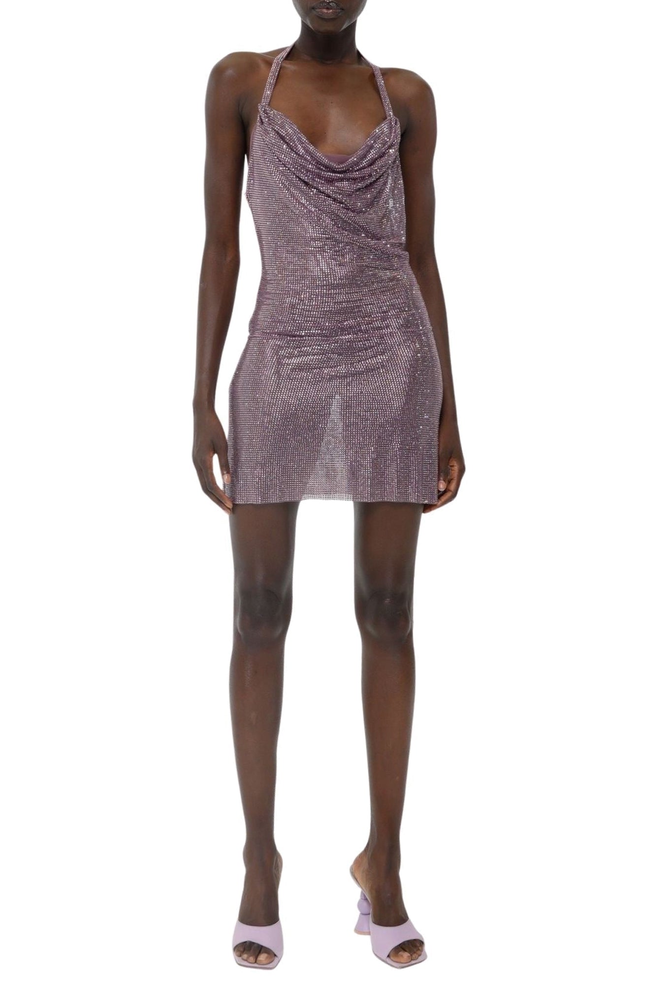Robe courte drapée ornée de strass - Purple