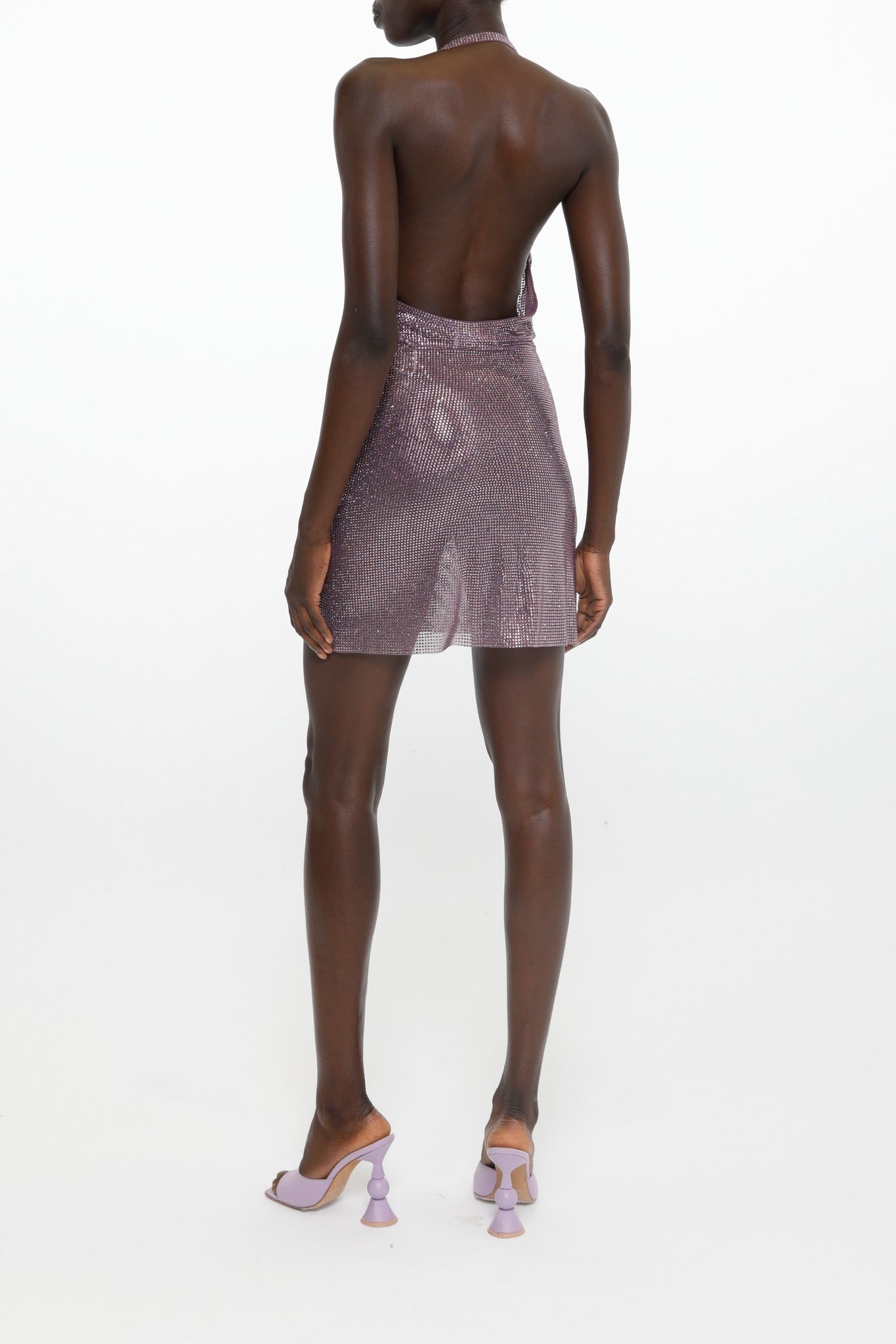 Robe courte drapée ornée de strass - Purple