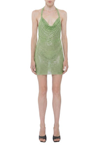 Robe courte drapée ornée de strass - Shoking Green