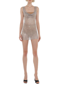 Robe courte drapée en maille scintillante - Light Brown