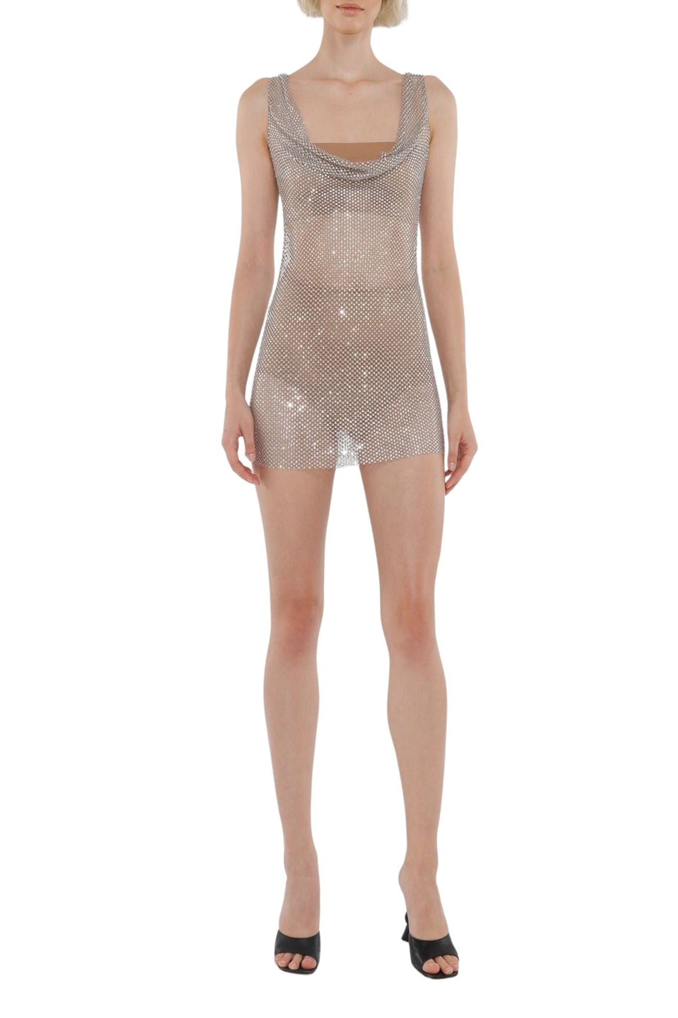 Robe courte drapée en maille scintillante - Light Brown