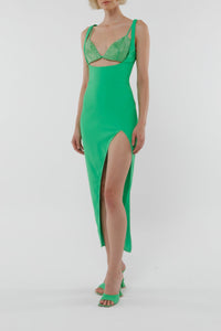 Robe asymétrique avec brassière ornée de strass - Shoking Green
