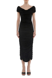 Robe avec fronces et décolleté bardot - Black