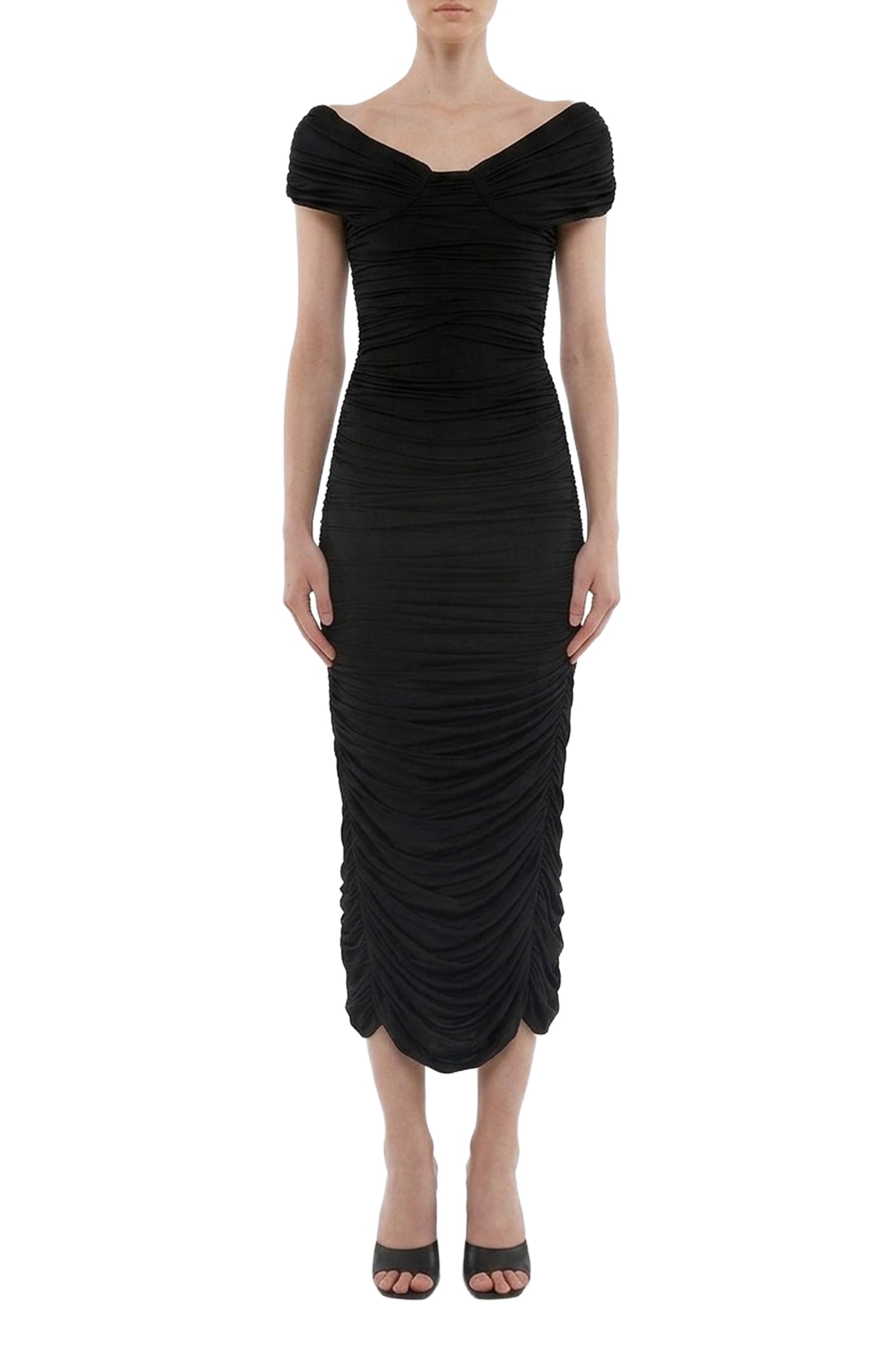 Robe avec fronces et décolleté bardot - Black