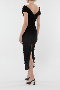 Robe avec fronces et décolleté bardot - Black