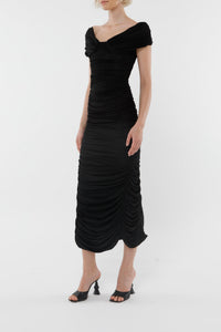 Robe avec fronces et décolleté bardot - Black