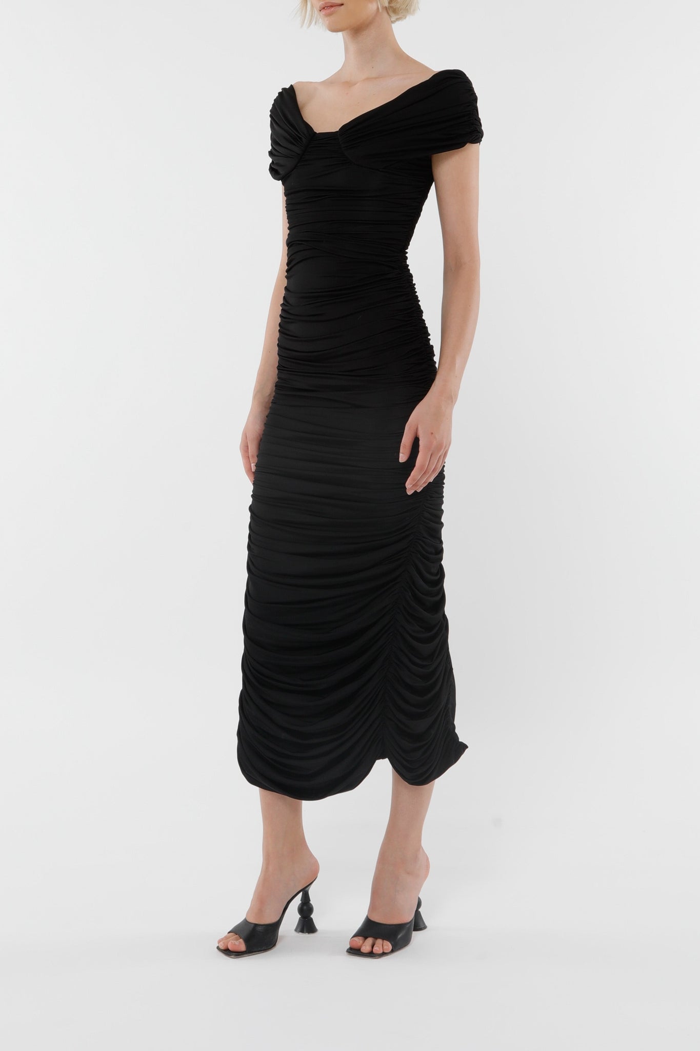 Robe avec fronces et décolleté bardot - Black