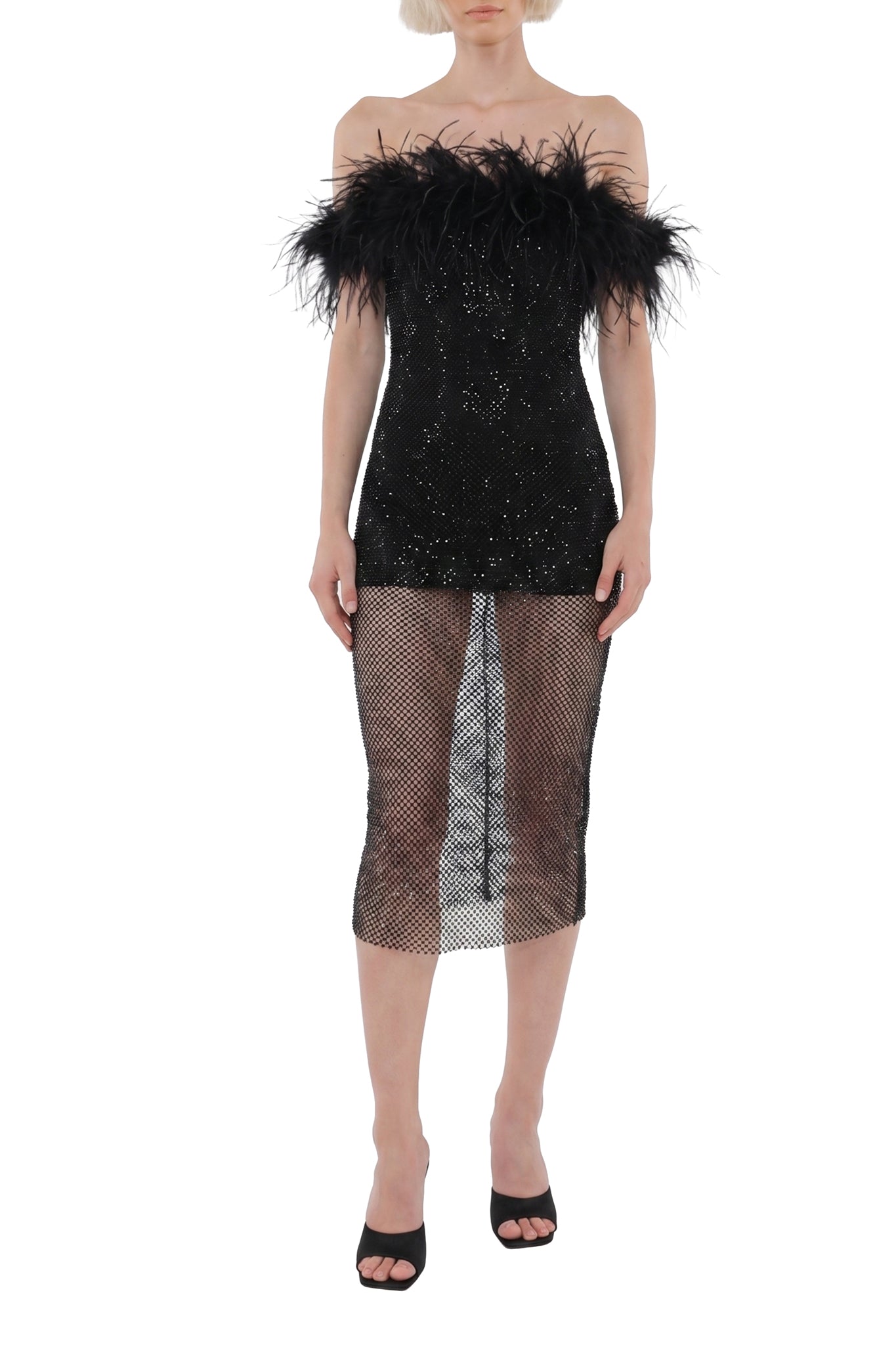 RECOLO BLACK /// Robe midi brodée de strass - Black