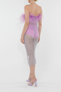 Robe midi ornée de plumes et strass - Purple