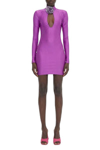 Robe courte à découpe et fleur - Fuchsia