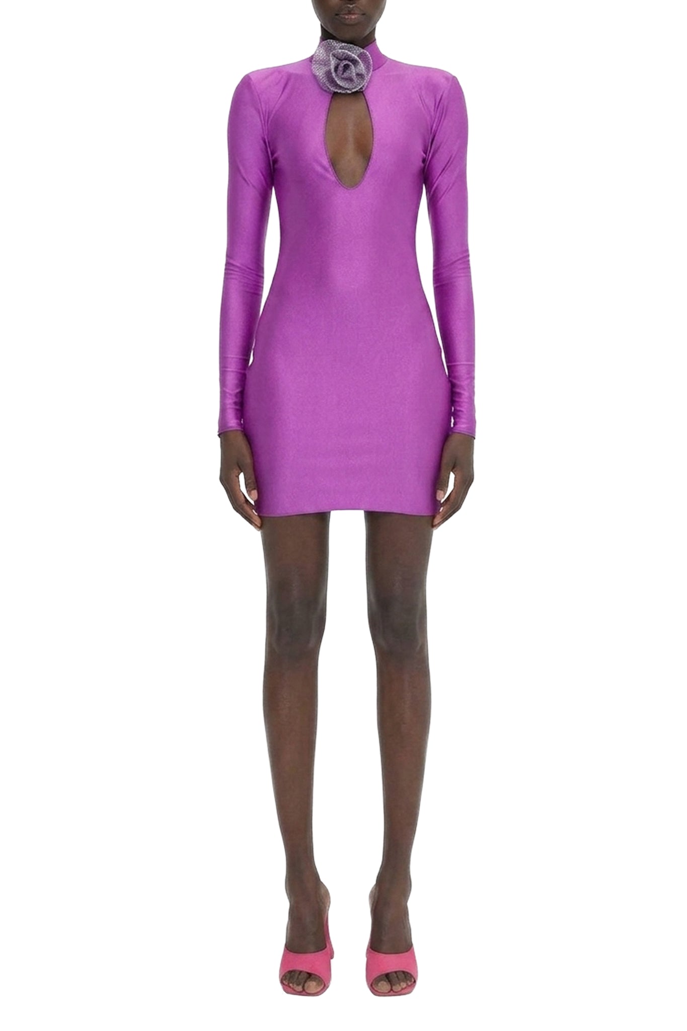 Robe courte à découpe et fleur - Fuchsia