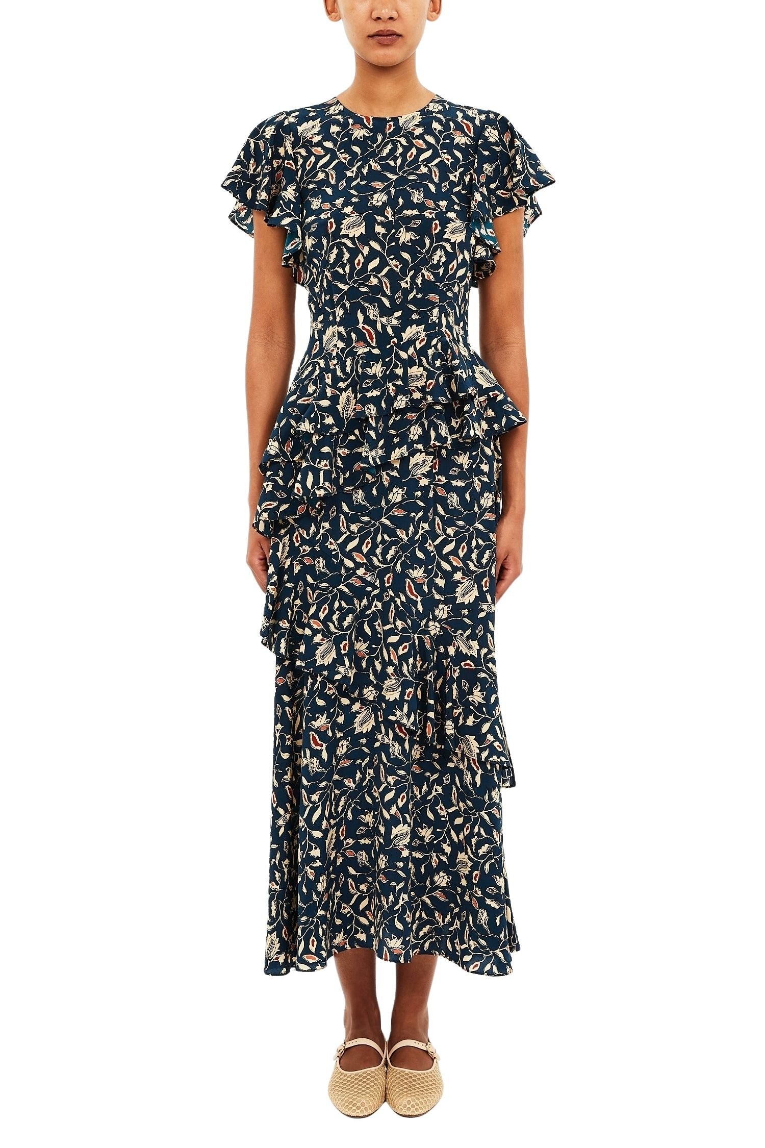 Amaia Cascading Ruffle Midi Dress