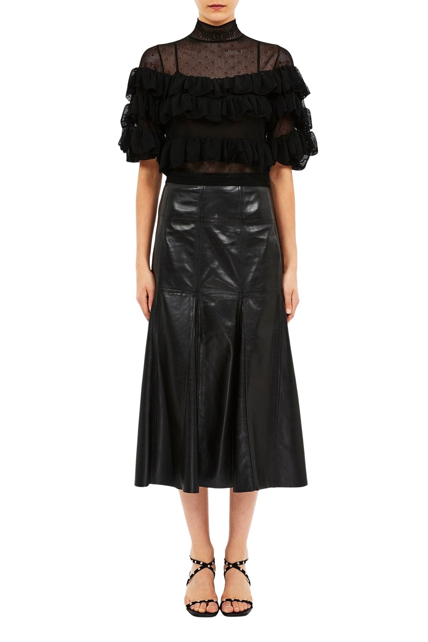 Noemi Fit and Flare Leather Skirt