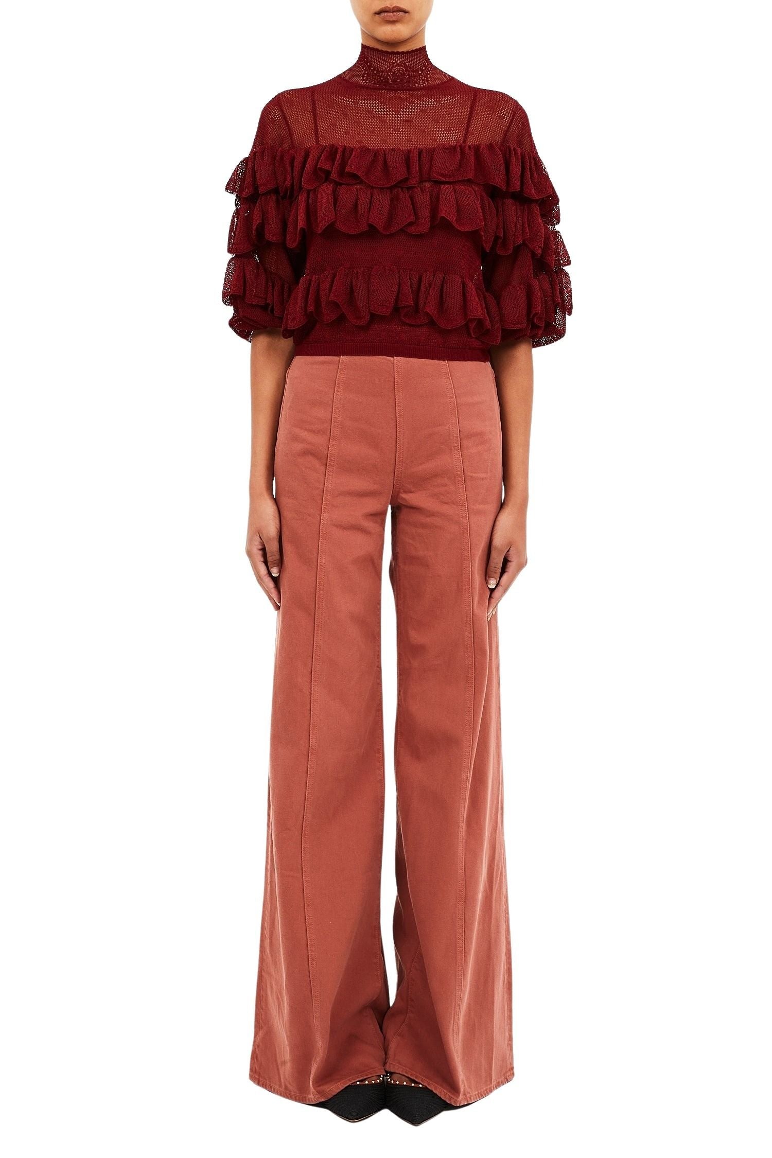 Corinna Mock Neck Tiered Ruffle Top