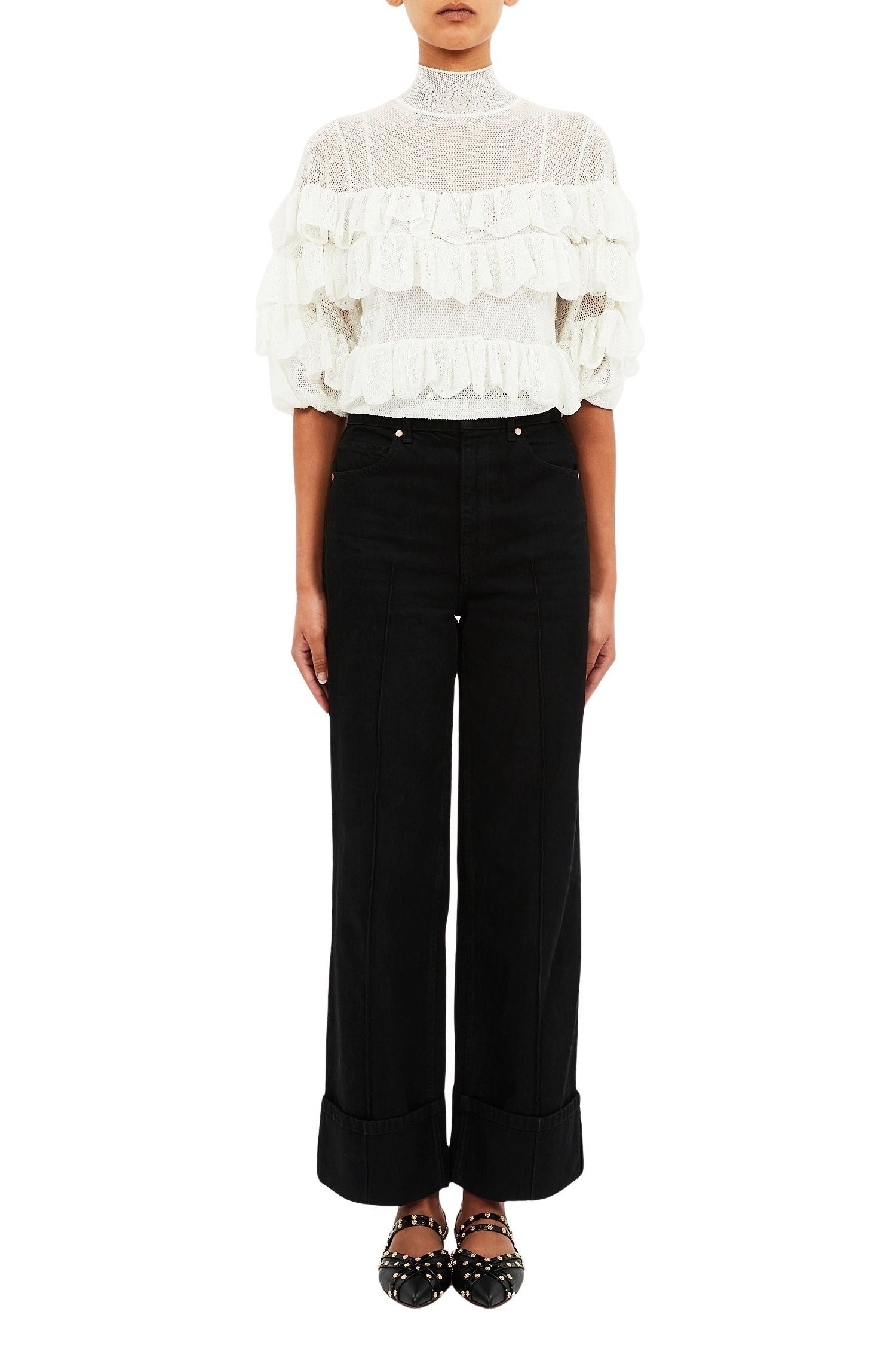 Corinna Mock Neck Tiered Ruffle Top