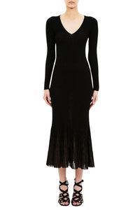 Zeda LS V Neck Midi Dress