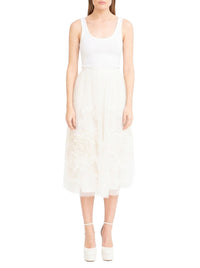 Floral tulle midi skirt - Jet Stream