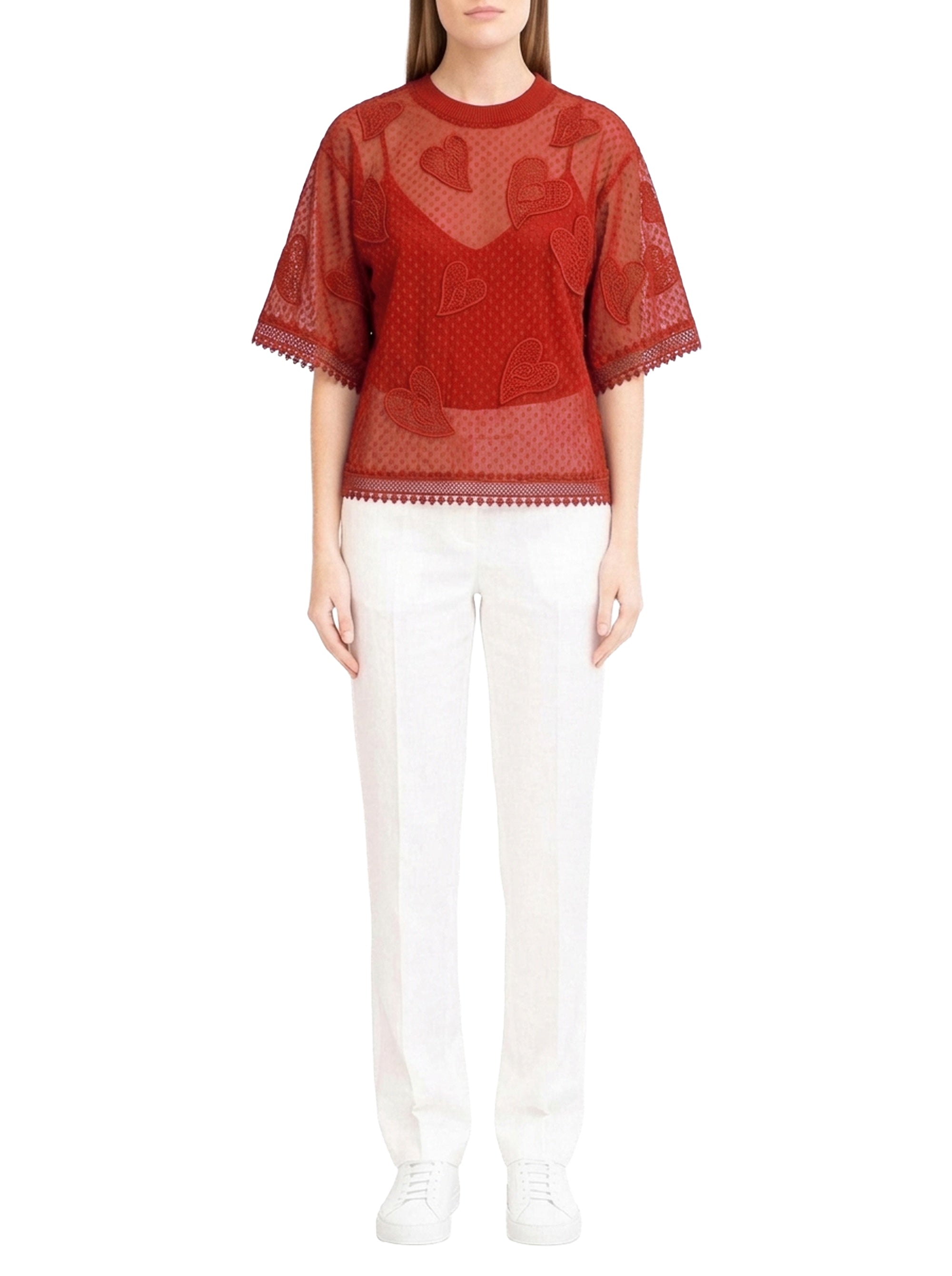 Lace duster T-shirt - Chinese Red