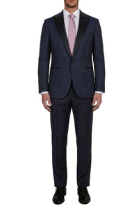 Costume smoking jacquard en laine - Bleu & Noir