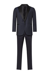 Costume smoking jacquard en laine - Bleu & Noir