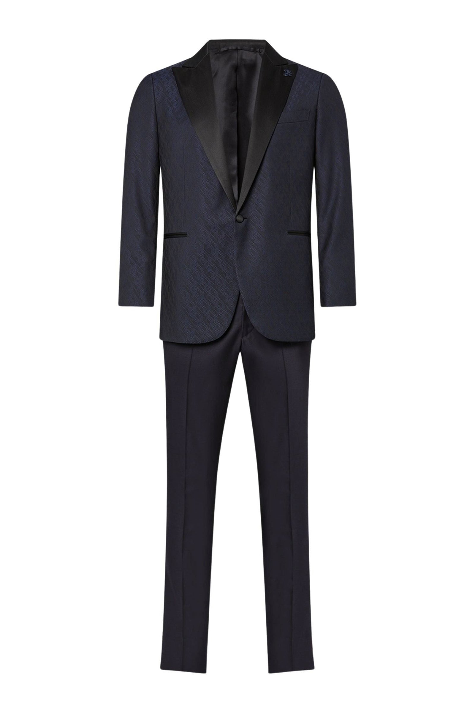 Costume smoking jacquard en laine - Bleu & Noir
