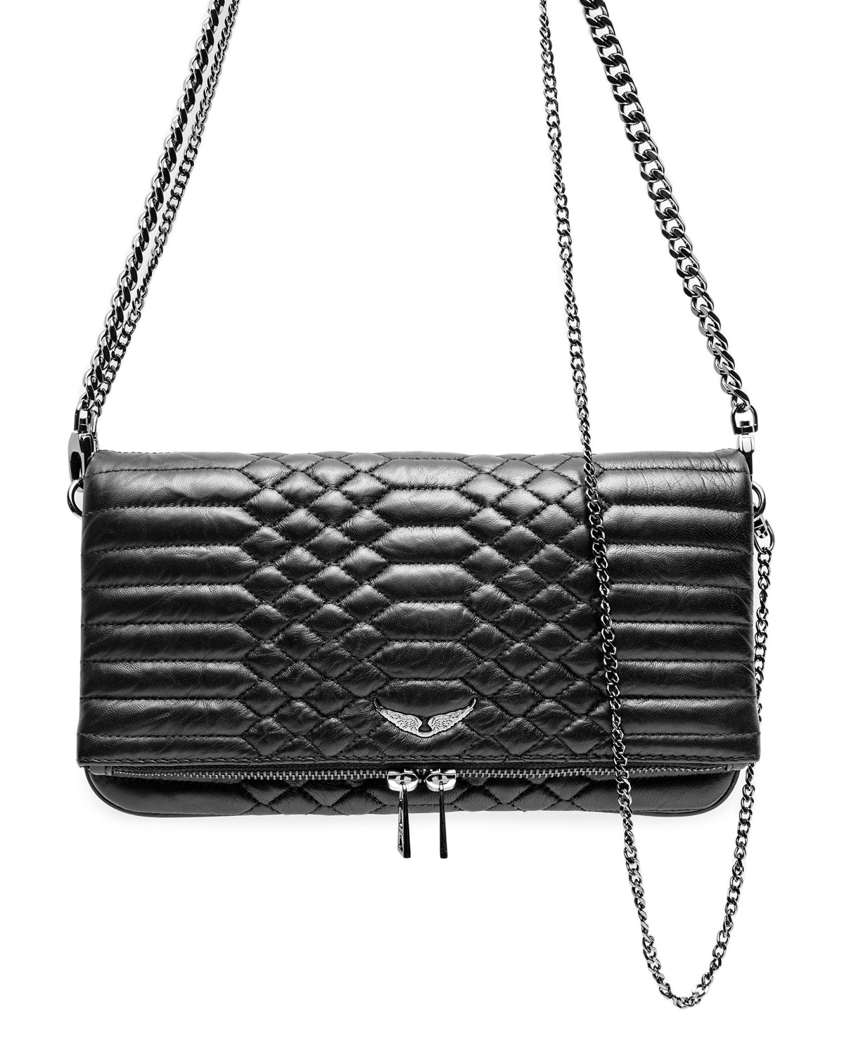 Pochette Rock matelassée en cuir - Noir