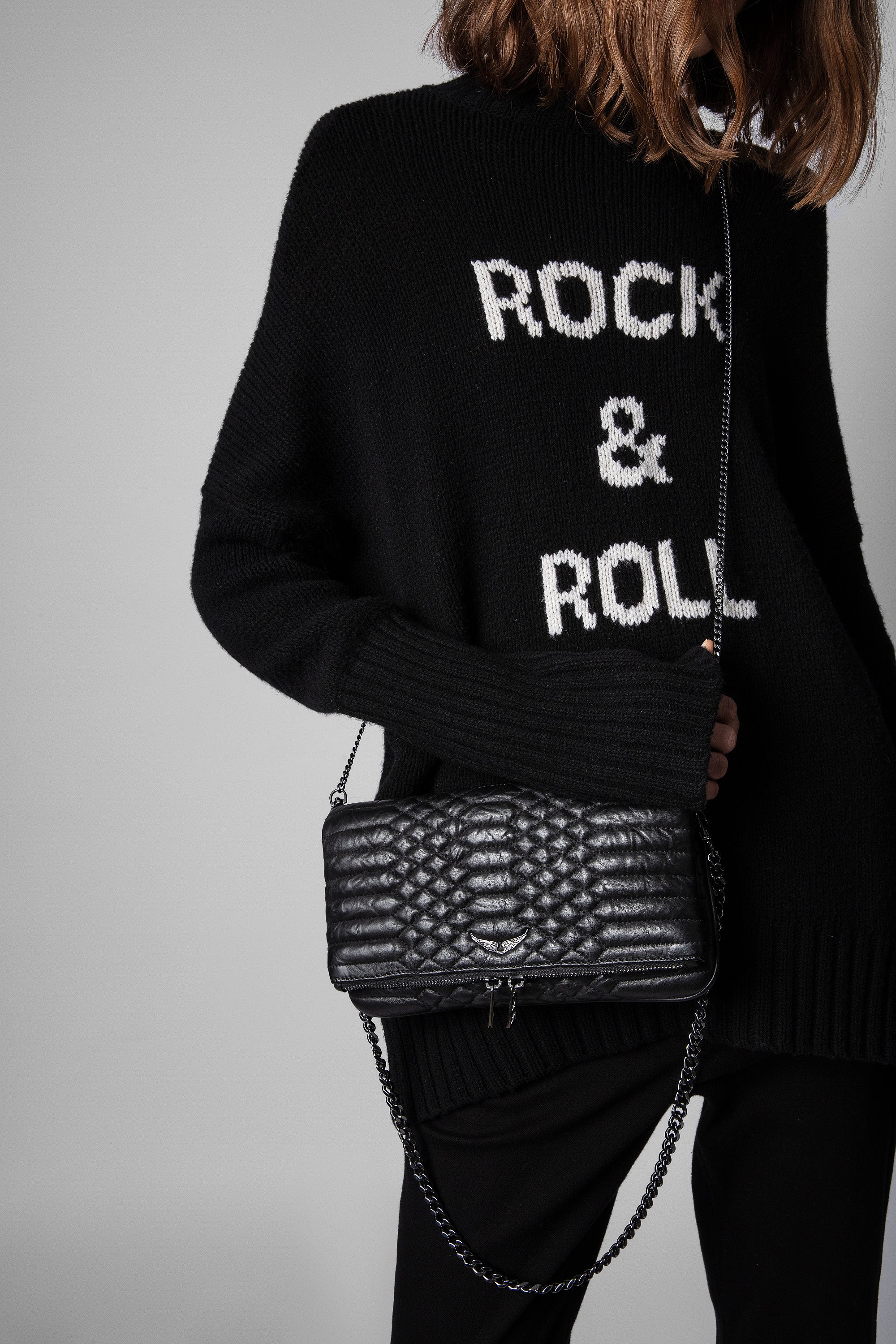 Pochette Rock matelassée en cuir - Noir