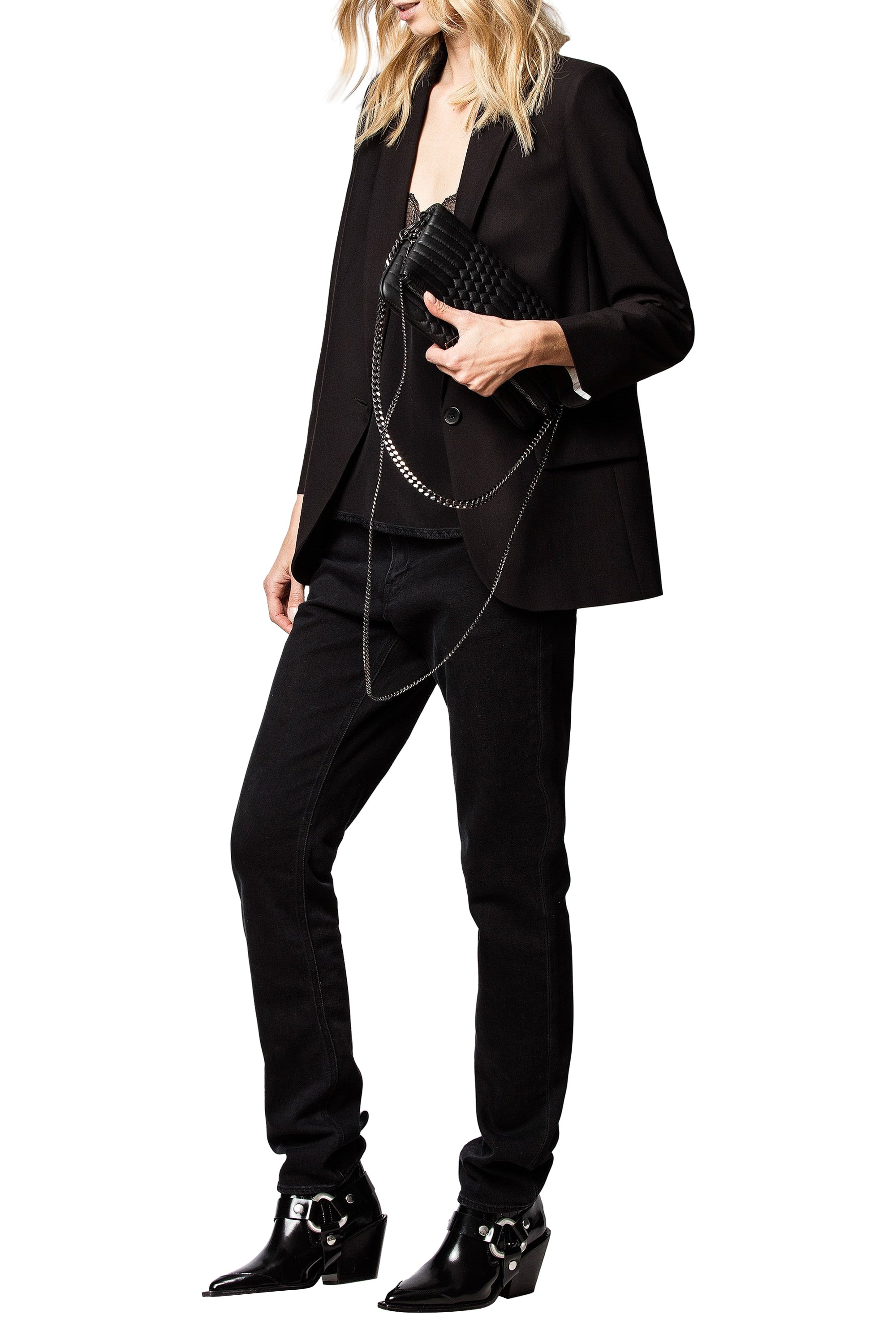 Pochette Rock matelassée en cuir - Noir