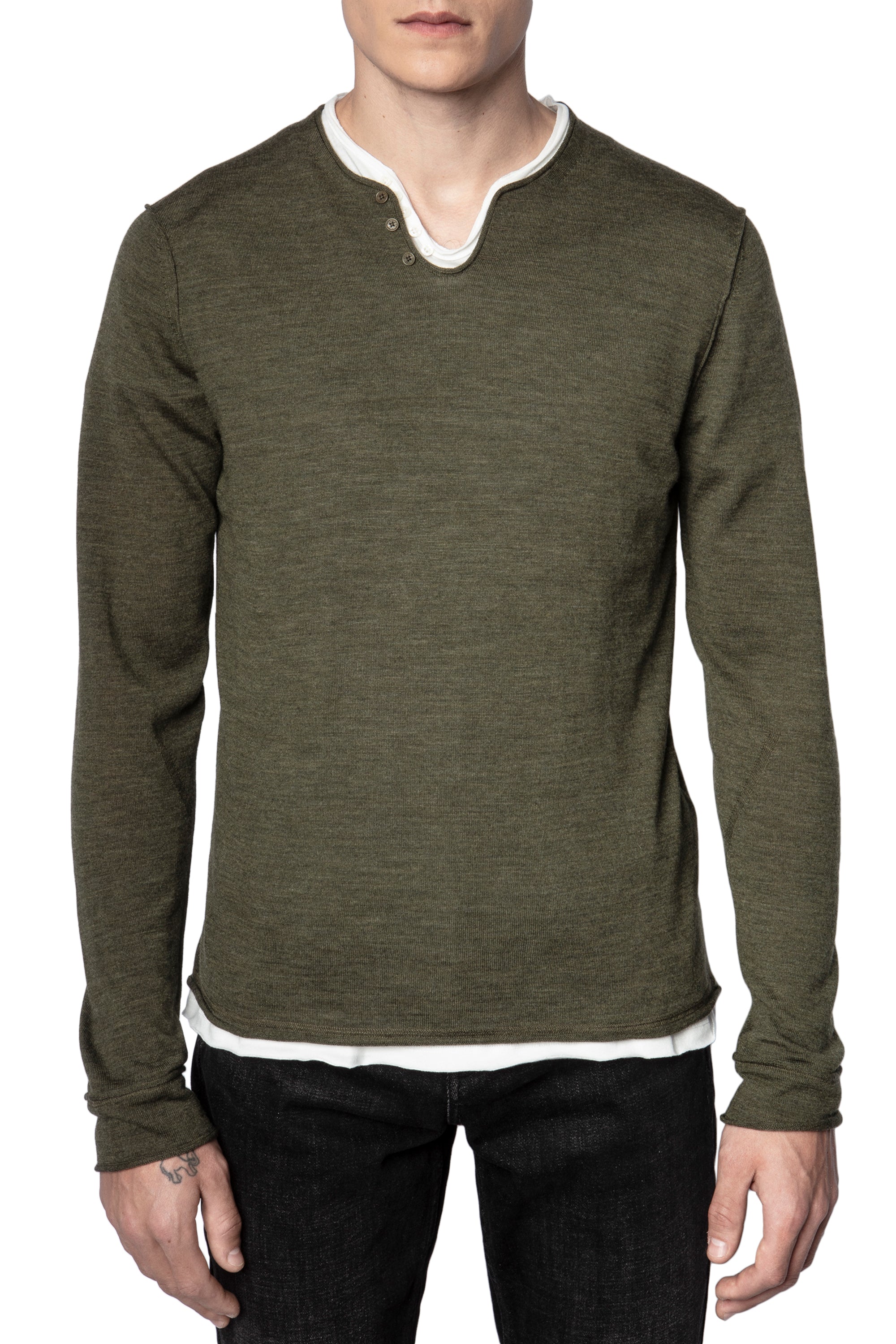 Pull Monastir en laine mérinos - Kaki