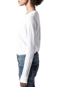 T-shirt à col tunisien Strass - Blanc