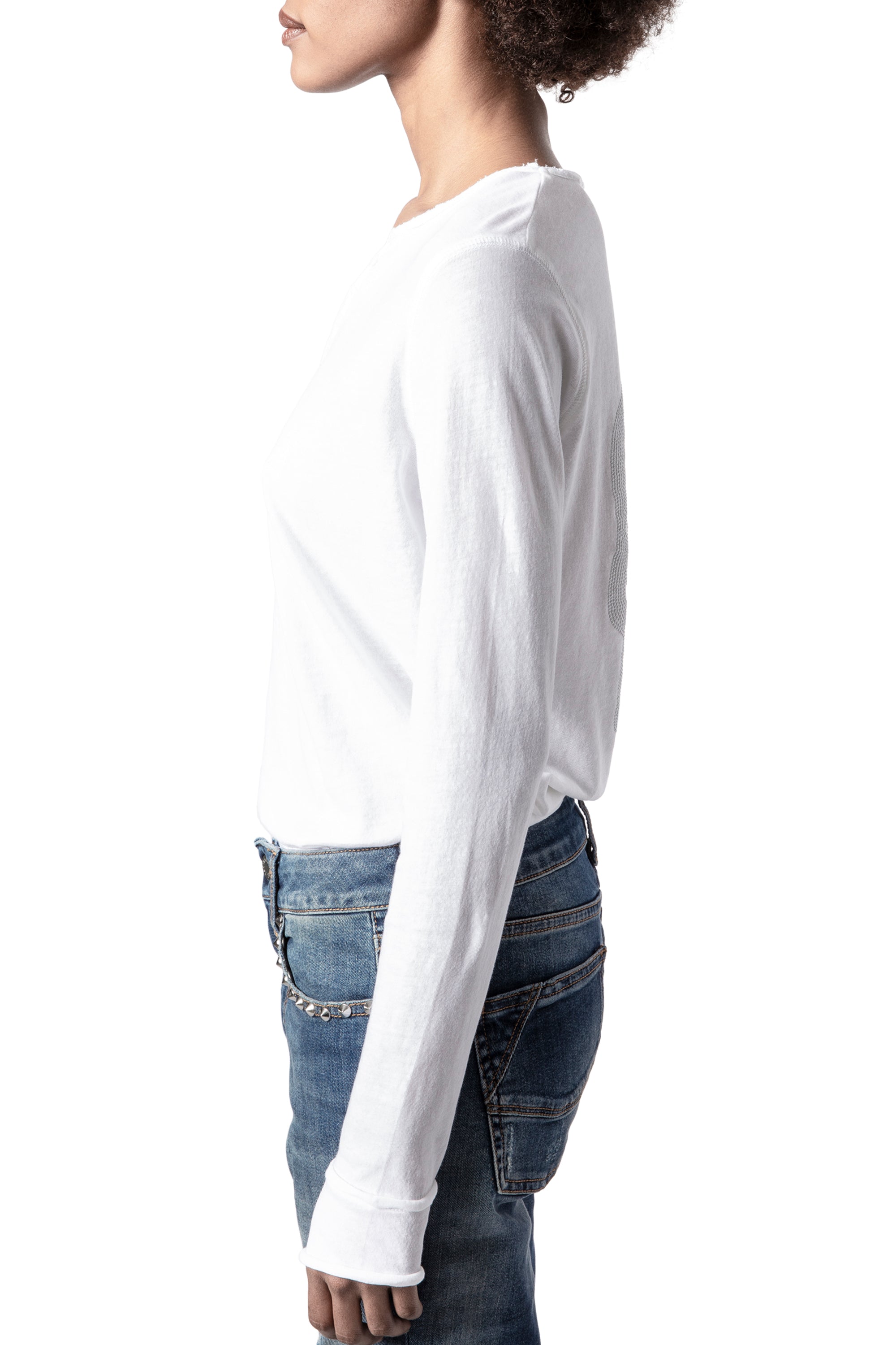 T-shirt à col tunisien Strass - Blanc