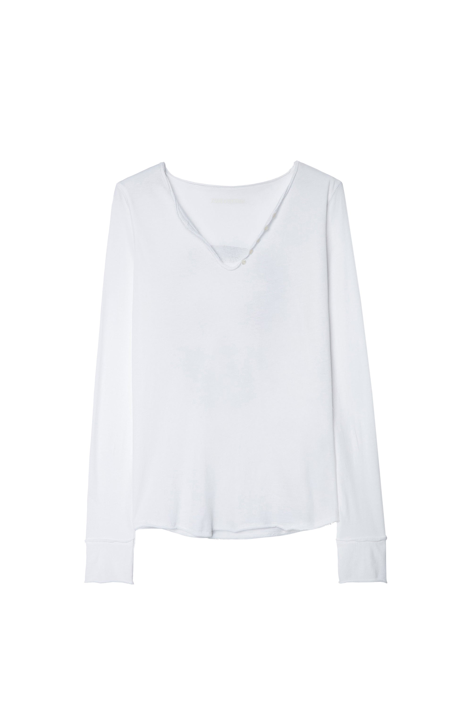 T-shirt à col tunisien Strass - Blanc