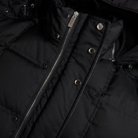 Doudoune à capuche empiècements cuir en laine - Noir
