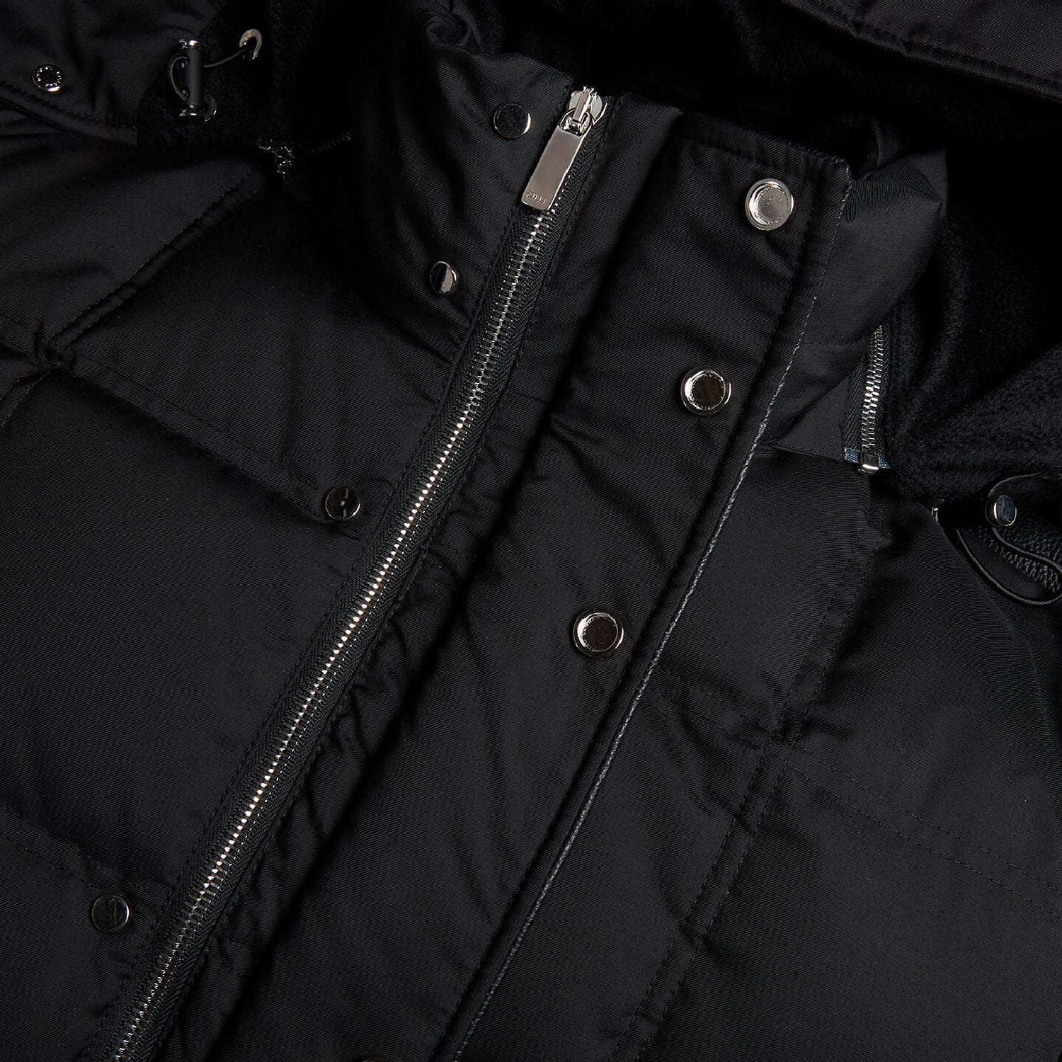 Doudoune à capuche empiècements cuir en laine - Noir