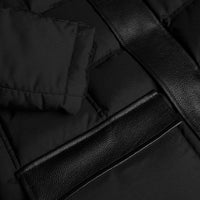 Doudoune à capuche empiècements cuir en laine - Noir