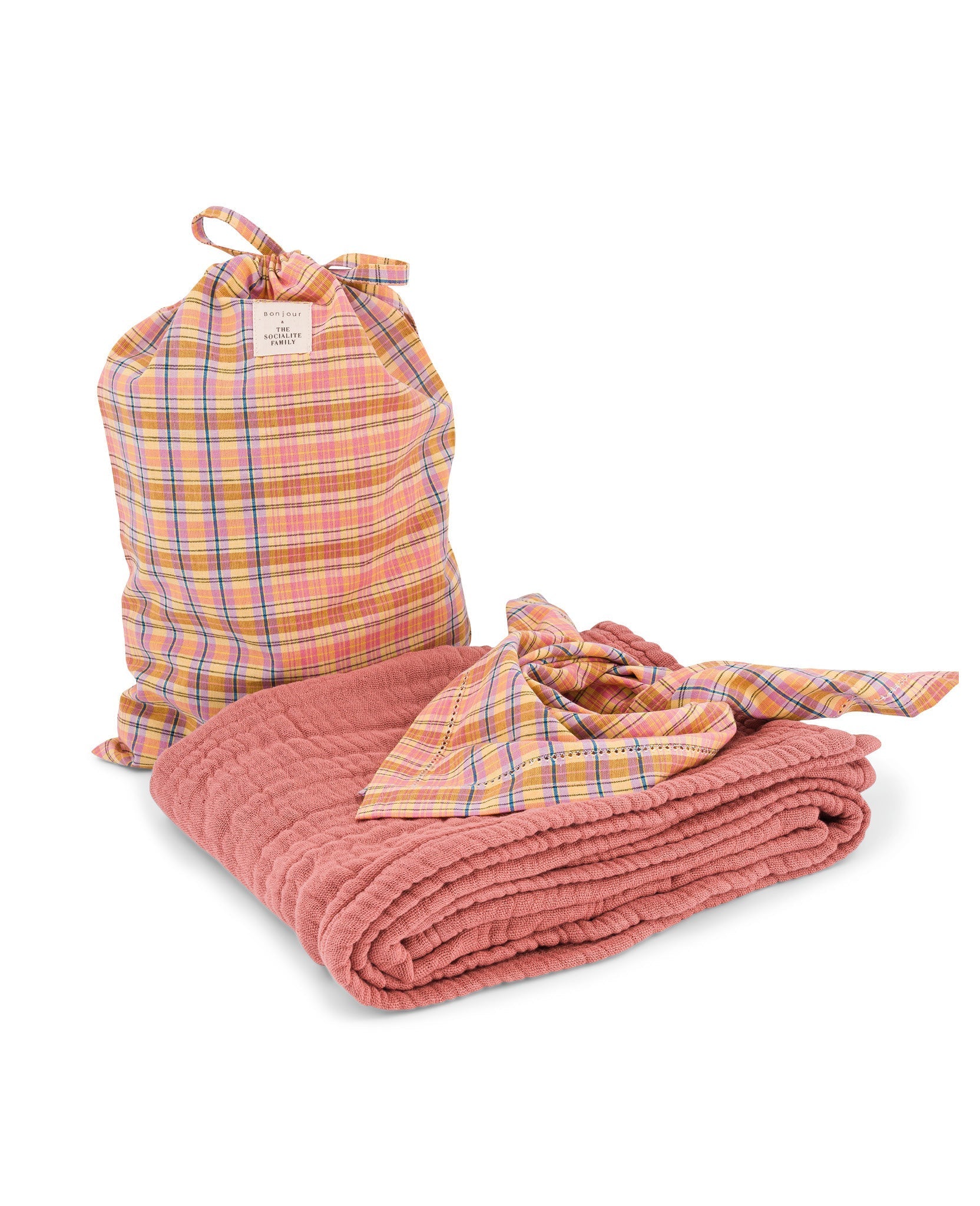 Trousseau de naissance Bonjour en gaze de coton - Rose