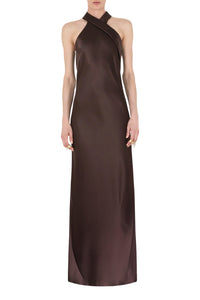 Robe longue Pandora en satin - Chocolate
