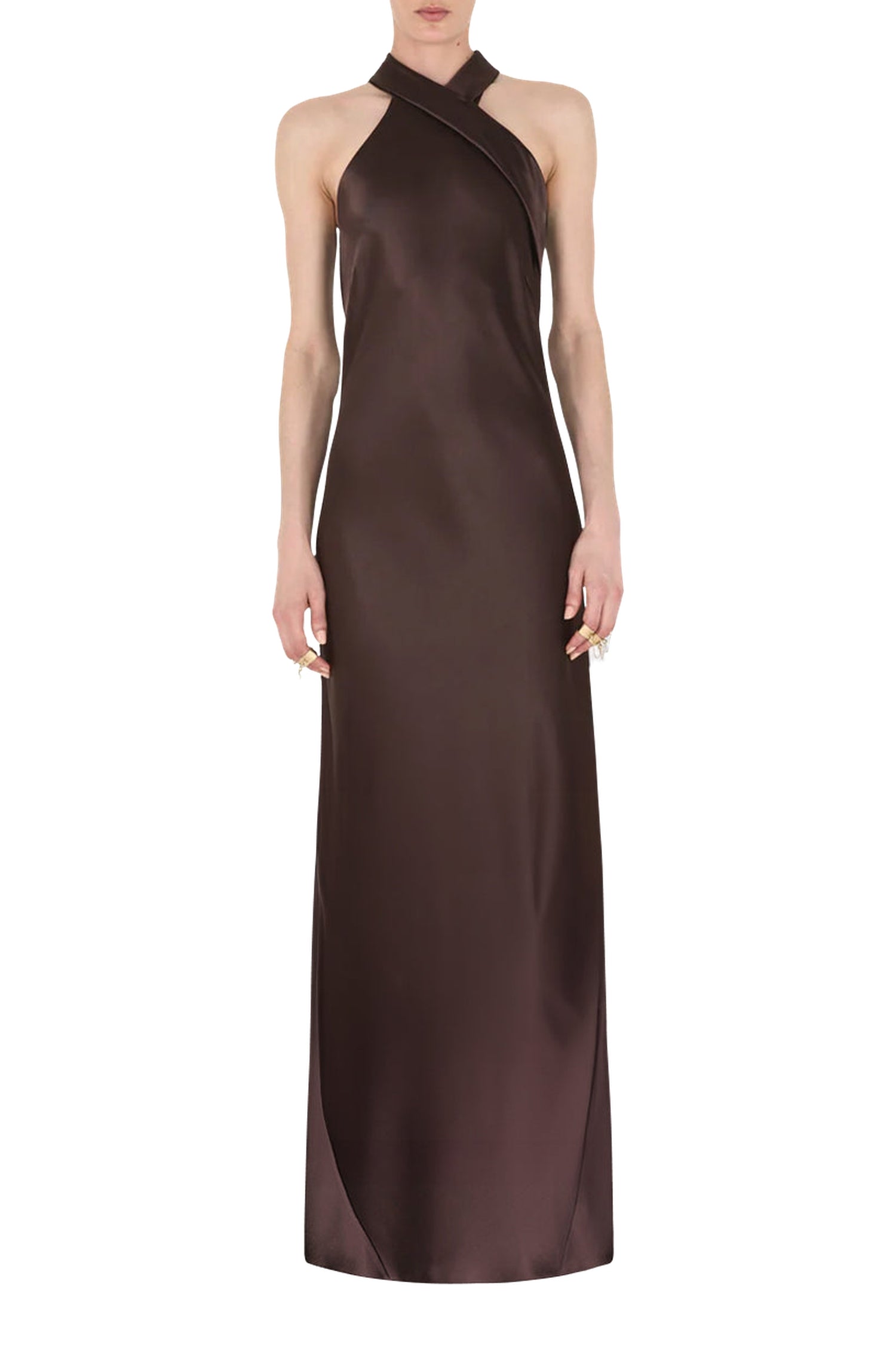 Robe longue Pandora en satin - Chocolate