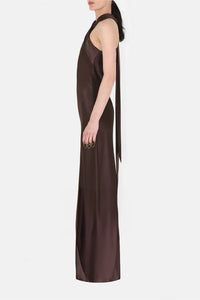 Robe longue Pandora en satin - Chocolate